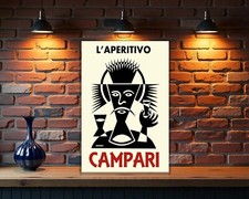 Insegna vintage in metallo pesante Campari Depero L'Aperitivo (60x40 cm)