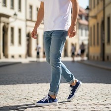 HARMONT & BLAINE Sneakers Da Uomo EU42 Blu Denim Ricamato Basso