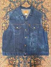 Gilet vintage anni 70 Levis arancione linguetta blu denim bottoni davanti.