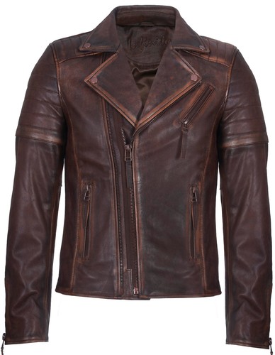 Giacca biker uomo marrone slim