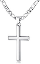 Collana Croce per Uomo Donna 5Mm Forte Diamond-Cut Acciaio Inossidabile Figaro L