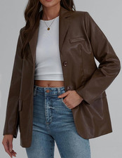 Blazer donna 100% vera pelle marrone oversize lusso designer cappotto sartoriale