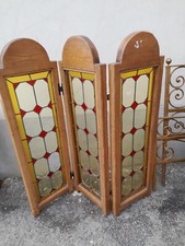 SEPARE' PARAVENTO VINTAGE 1960 CON VETRI AL PIOMBO COLORATI - STRUTTURA IN LEGNO