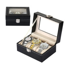 Scatola Porta Orologi Organizer Box 3 Scomparti Box Cofanetto Eco Pelle Nera