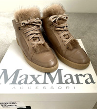 Sneakers Max Mara nuove con scatola in pelle e pelliccia di volpe UK 5 EU 38 costo £475 AFFARE IMMACOLATE