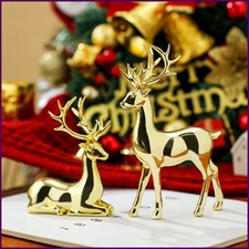 2 Pezzi Renne Natalizie Decorazione Resina Standing Cervo Seduto Statuina Renna