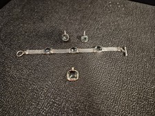 SET ORECCHINI PENDENTI BRACCIALE ARGENTO 925 CON TOPAZIO AZZURRO