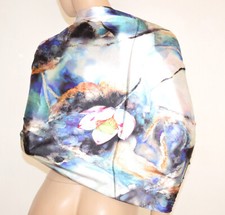 Stola donna nera blu glicine fantasia scialle raso maxi foulard coprispalle UE05