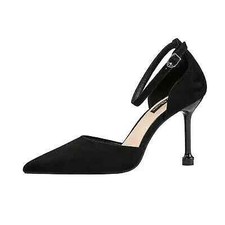 Scarpe decolte eleganti stiletto 8 cm nero cinturino pelle sintetica 1558