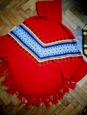HANDMADE REAL MINT VINTAGE PONCHO TG.UNICA ICON FEMMINISM ERA WOOL COME FOTO