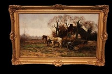 Olio su tela raffigurante scena campestre firmato Cor Bouter 1888-1966