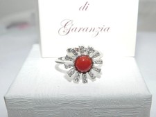Anello con Corallo e pietre di Argento da 925 regolaBile Silver ring per donna