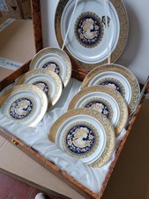 Limoges Decorato A Mano - Set Da Dolce Piatto 26,5cm +6 Piattini Dessert 19,5cm