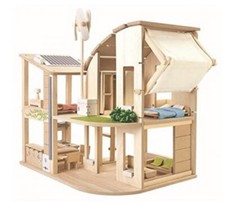 CASA LEGNO delle bambole GREEN PLANTOYS con arredi EXTRA e 4 pupazzi NUOVO