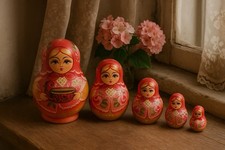 Set 5 Bambole Matrioske Vintage 1996 Firmate Dipinte A Mano Artigianali