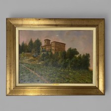 “Vigneto e castello di Bargone” olio su tela firmato G. Carra 1982
