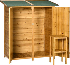 Casetta Porta Attrezzi in Legno Di Abete, Capanno Da Giardino a 2 Ante Con Sgabe