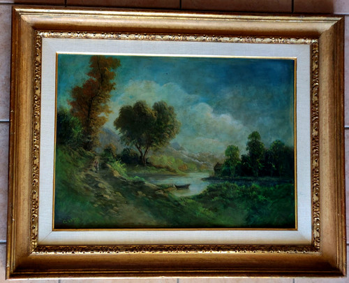 Antico dipinto olio - su, cartone