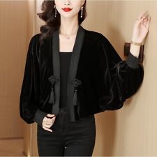 Donna Velluto Cardigan Scollo A V Dolman Maniche Cappotto Stile Cinese Bottoni