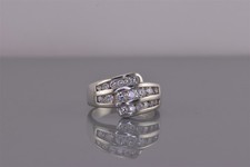 Anello a fascia Diamonique argento sterling triplo canale set zirconi 925 misura: 6