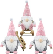 Gehydy Gnomi Natalizi Set di 3 Decorazioni Natalizie Natale Gnomo Rosa 