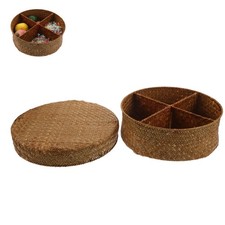  Vassoio per frutta in rattan intrecciato a mano, cestino rotondo intrecciato