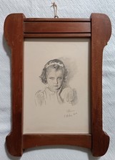 Antico Ritratto A Matita Di Bambina Ottobre 1944 Sconosciuto L G Firenze 