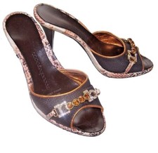 ROCCO BAROCCO Scarpe Aperte Sandali Marrone Zeppa Strass Maculate Elegante n. 38