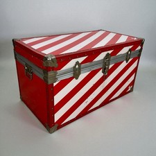 Baule antico in legno da viaggio Forziere 900 vintage Cassa Bianca Strisce Rossa