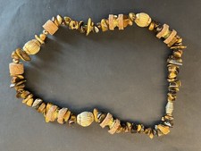 COLLANA SUGHERO ETNICO AGROME VINTAGE ANNI 90 METALLO DORATO PIETRA OCCHIO DI TIGRE (119)