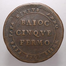 5 BAIOCCHI 1797 FERMO MB-BB R - PIO VI - PERIZIA NIP GRIMOLDI