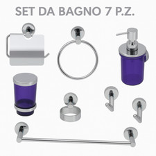 Set da bagno pezzi 7 Utilia blu vetro e acciaio cromato