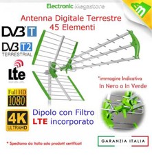ANTENNA DIGITALE TERRESTRE UHF DTT DVBT 45 ELEMENTI ALTO GUADAGNO TV FULL HD LTE