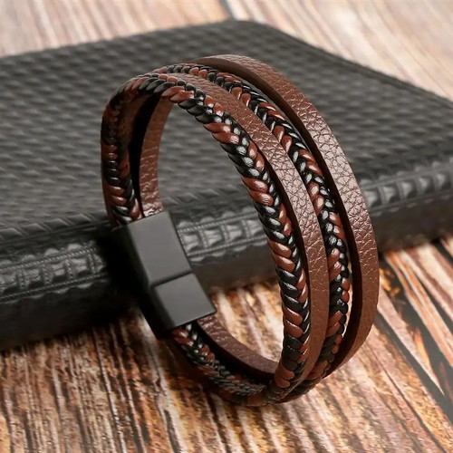 Uomo pelle bracciale tessuto - pelle,