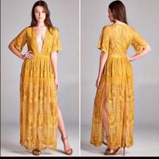 Maxi abito in pizzo giallo