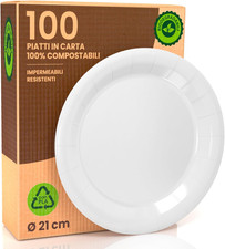 100 Piatti in Bioplastica 100% Ecologici - Diametro 21Cm - Rigidi E Ultra Resist