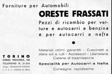 PUBBLICITA' 1936 ORESTE FRASSATI RICAMBI VETTURE AUTOCARRI AUTOMOBILI BENZINA