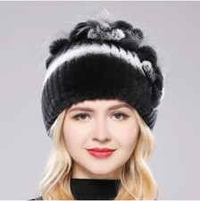 Berretto berretto donna invernale berretto ragazza vero rex coniglio volpe fattoria pelliccia cappello maglia