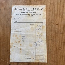 Anni ‘50 Ricevuta Fattura Bar MARITTIMO Trattoria GHERARDI ARMANDO LA SPEZIA