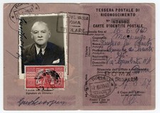 1947 Italia TESSERA POSTALE DI RICONOSCIMENTO Affran. x 100 lire DEMOCRATICA