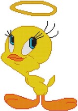 PUNTO CROCE + MOTIVO ARTIGIANALE Looney Tunes Tweety uccellino angelo aureola cartone animato canarino