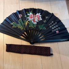 Ventilatore pieghevole Taichi design drago peonia nero con custodia versione ...