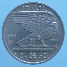 VITTORIO EMANUELE III 50 CENTESIMI 1936 IMPERO NICHEL COIN CURRENCY COLLEZIONE