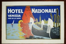 Cartolina d'epoca pubbl Veneto Venezia hotel  Nazionale gondole vicino  stazione