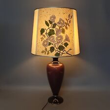 Lampada Da Tavolo Ceramica Viola Con Paralume Stoffa A Fiori Vintage Anni ‘60