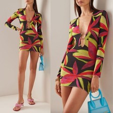 Louisa Ballou | Helios Double Layer Mesh Dress in Electric Pink Flower M