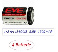 4  batterie al Litio 1/2 AA   1/2 RG  14250 ER14250   3,6 V  1200 mAh  Li-SOCL2
