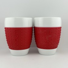 2 tazzine/tazzine da caffè Bodum Pavina ceramica bianca 400 ml con impugnature in silicone rosso
