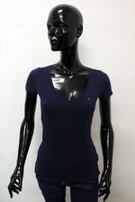 Tommy Hilfiger Maglia Donna Taglia XS Blu Maglietta T-Shirt Cotone Manica Corta