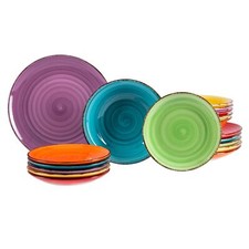 18 pezzi Set piatti uni colorati piatti da pranzo zuppiera piatti da torta piatti